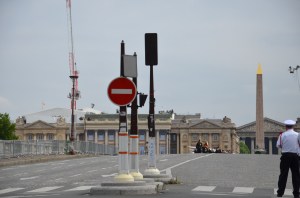 The first wave of French crests the bridge. This group is from one of the military academies.